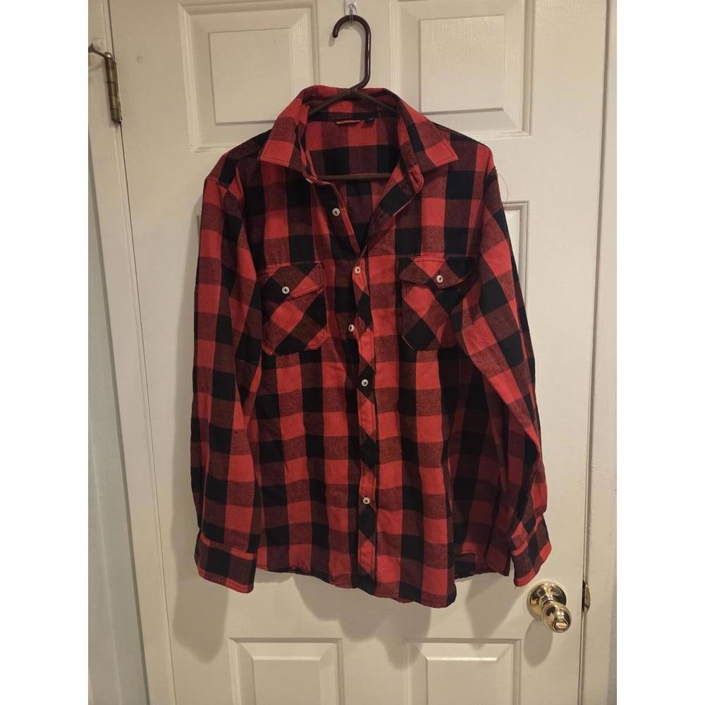 Mens XL Red and Black Buffalo Plaid Button-Up Shirt- italy design